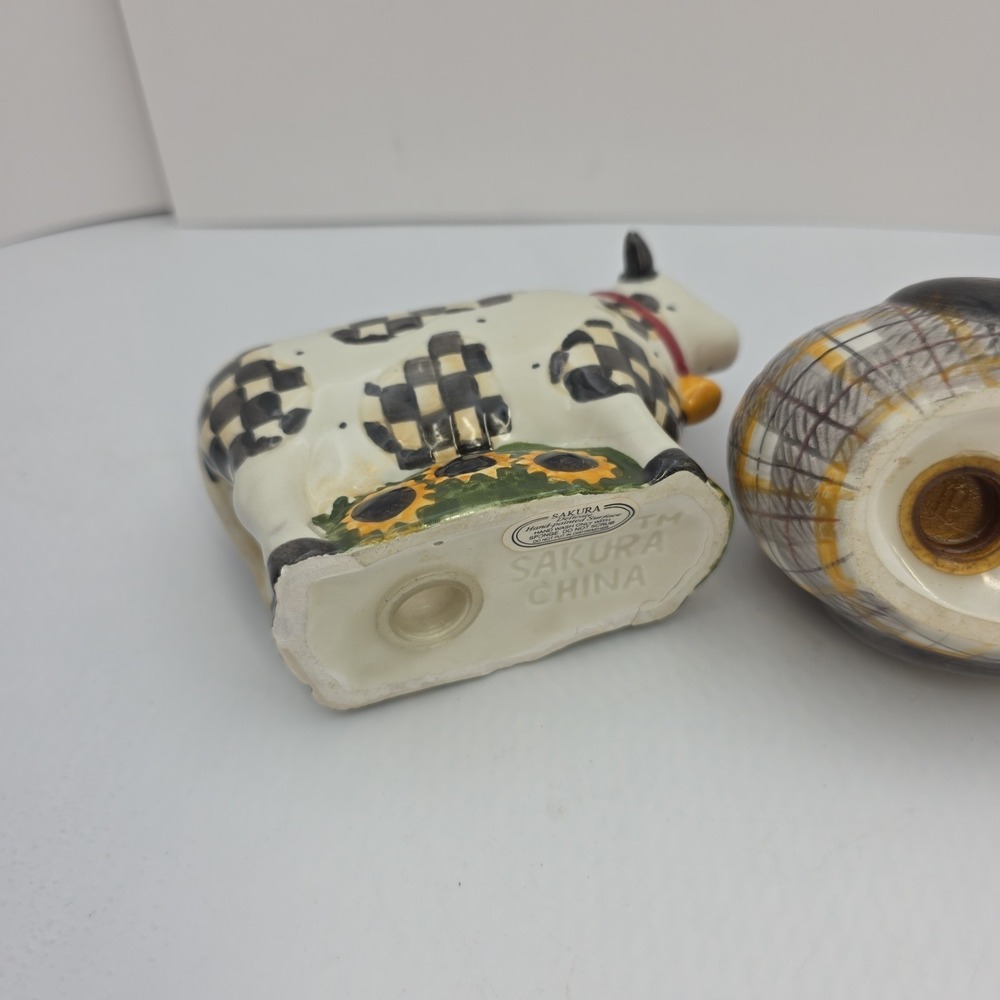 Debbie Mumm Sakura Cow Chicken Salt Pepper Shakers Farm Country Kitchen Set NOTE - Picture 5 of 16